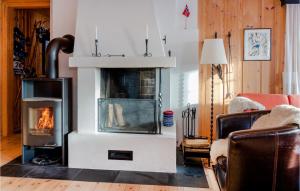 NordseterにあるAmazing Home In Lillehammer With 4 Bedrooms, Sauna And Wifiのリビングルーム(暖炉、ソファ付)