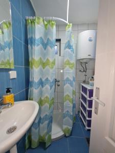 a bathroom with a sink and a shower curtain at Apartment Čolović in Raška