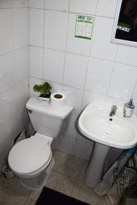 HOSTAL VALDIVIA في فالديفيا: حمام مع مرحاض ومغسلة