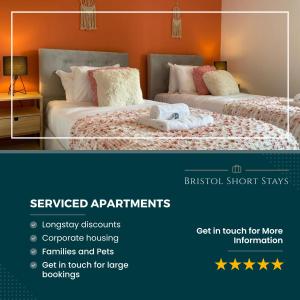 two pictures of two beds in a hotel room at Bristol Short Stays College Green, 2 Bed Parking in Bristol