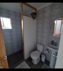 a bathroom with a toilet and a sink at Loft a pasos de la playa in La Serena