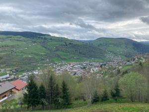 vista para uma cidade nas colinas em Les Pâturages em La Bresse