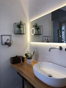 een badkamer met een witte wastafel en een spiegel bij Art Apartments in Florence