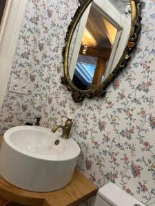 桑坦德的住宿－Precioso loft en pleno centro de Santander，一间带水槽和镜子的浴室