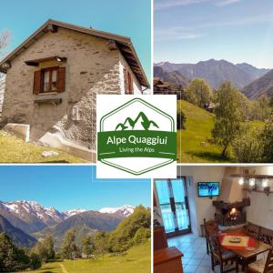 un collage de fotos con una casa y montañas en Chalet Alpe Quaggiui, en Calasca Castiglione