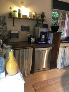 a kitchen with a counter top with a microwave at DOMAINE du MOULIN in Saint-Avold