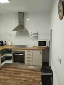 una cucina con piano di lavoro, forno a microonde e piano cottura di Casa Arroyo de la Celada a Riópar