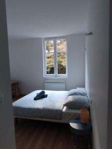 um quarto com uma cama e uma janela em Le Grand Montjoux em Besançon