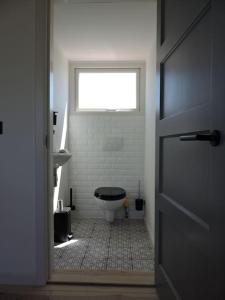 a bathroom with a toilet and a window at Dijkhuis Driepolders in Biervliet