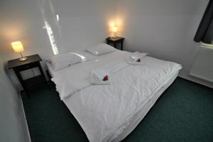 1 cama blanca grande con 2 almohadas en Pink House Lipno, en Lipno nad Vltavou