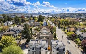 an aerial view of a residential neighbourhood with houses at Wallingford Place BY Betterstay in Seattle