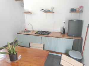 a kitchen with a sink and a table and a stove at TEMAEVA LODGE in Nuku Hiva +8 photos