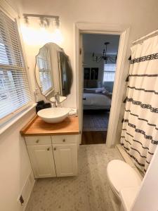 La salle de bains est pourvue d'un lavabo et d'un miroir. dans l'établissement Secret garden at Stone Mountain, à Stone Mountain