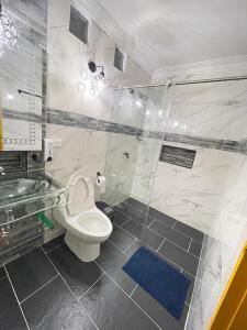 łazienka z toaletą i prysznicem w obiekcie Hotel Don Blas Jardín w mieście Jardin