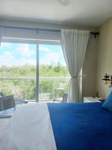 a bedroom with a bed and a large window at Vibe Residence Dominicus in Bayahibe