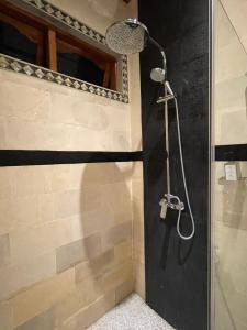 een douche met een douchekop in de badkamer bij Kubu Elsa Bali in Lovina