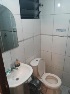La petite salle de bains est pourvue de toilettes et d'un lavabo. dans l'établissement LOFT-STUDIO-en el PRADO-PISO 5, à Cochabamba