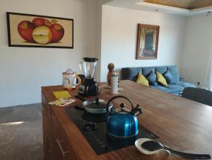 a kitchen counter with a stove with a blender on it at El Cedro y su comodidad in Loreto