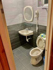 La salle de bains est pourvue de toilettes et d'un lavabo. dans l'établissement Junlin Holiday Farm, à Hualing