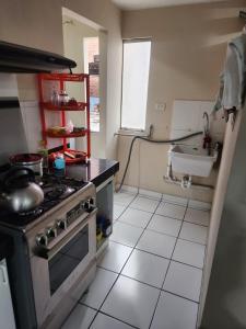 kuchnia z kuchenką i zlewem w obiekcie rodrich business apartment w mieście Lima