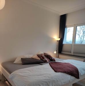 a bed with two pillows on it in a bedroom at Deich in Karolinenkoog