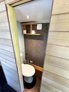 马拉库塔Ocean Breeze Tiny House - Ocean and Lake View的小房间里有带厕所的浴室