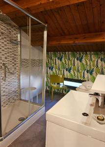a glass shower in a bathroom with a piano at La Foresteria Garden Boutique B&B in Catania +61 photos