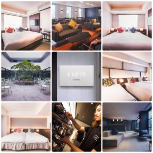 a collage of photos of a hotel room at KABIN Kyoto in Kyoto