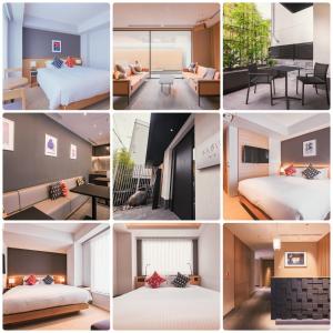 a collage of photos of a hotel room at KABIN Koji in Kyoto