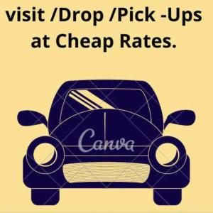 a picture of a car with the words visit drop pick ups at cheap rates at Rukmani Villas Group of Rukmani home stay in Mathura