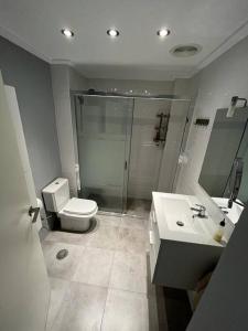 ein Bad mit einer Dusche, einem WC und einem Waschbecken in der Unterkunft La morada de Crevillent in Crevillente