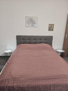 Petersdorf auf FehmarnにあるAppartement Kanewのベッドルーム1室(赤い掛け布団付きのベッド1台付)