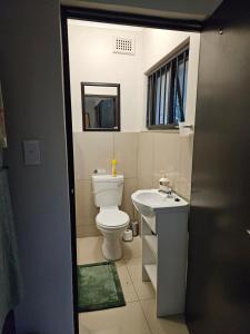 a bathroom with a toilet and a sink at Monkey Heartland in Waterfall