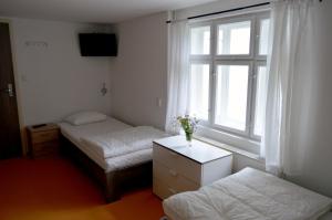 ロキトニツェ・ナト・イゼロウにあるHorská Chata U Vlekuのベッドルーム1室(ベッド2台、窓付)