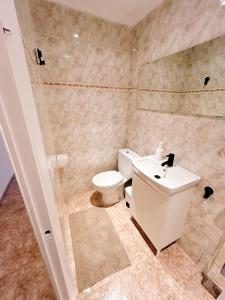 a bathroom with a toilet and a sink at Mediterraneo Euroviajeros Room in Pineda de Mar