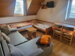 een woonkamer met een bank en een bed bij Relax Jasna in Liptovský Mikuláš
