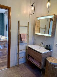 bagno con lavandino e specchio di Sokograd Loft a Šipovo