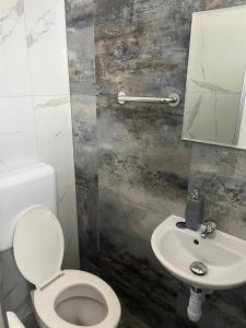 a bathroom with a toilet and a sink at Lilla motel in Hegyeshalom