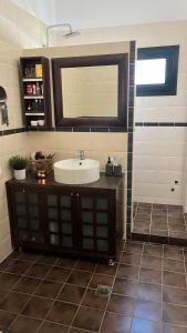 a bathroom with a sink and a mirror at MaVitaPlace Villa Familia Katerini in Katerini