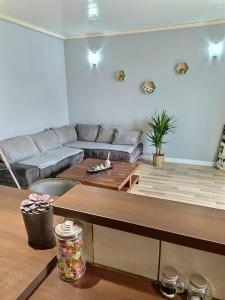 a living room with a couch and a table at Danton | Spacieux | WiFi | Parking | Proche Centre in Troyes +4 photos