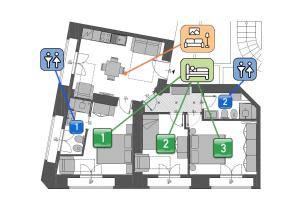 plan piętra budynku z różnymi urządzeniami elektrycznymi w obiekcie StayEasy Filzi11 - 3 Bedrooms, 2 baths - Central Station w Mediolanie
