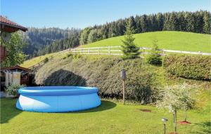 a blue tub sitting in the grass next to a hill at Amazing Apartment In Radstadt With 2 Bedrooms And Wifi in Radstadt
