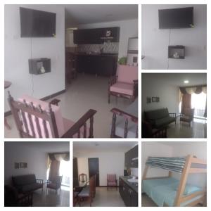een collage van foto's van een woonkamer en een keuken bij casa 4 cocorna in Cocorná