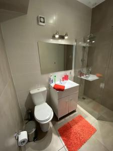 a bathroom with a toilet and a sink and a shower at COMBO Acropolis view 6 bedrooms 4 bathrooms in Athens