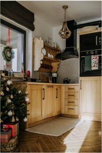 a kitchen with a christmas tree on the counter at Cichy Brzyzek in Biały Dunajec