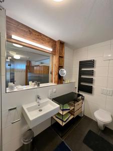 ein Bad mit einem Waschbecken und einem WC in der Unterkunft Appartement Germann in Neukirchen am Großvenediger