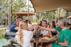 多恩的住宿－RCN森林假日公園，一群坐在桌子上喝饮料的人