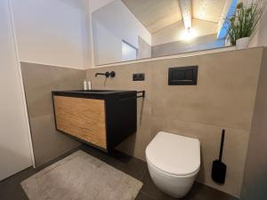 a bathroom with a toilet and a sink at River Lodge in Dornbirn