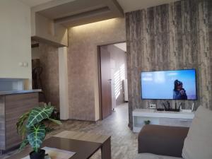  Il comprend un salon doté d'une télévision murale à écran plat. dans l'établissement Heart of Pernik apartment, à Pernik