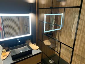 a bathroom with a sink and a mirror at Magnifique Appartement, 3 min de Paris in Levallois-Perret